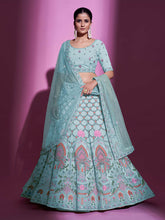 Load image into Gallery viewer, Blue Georgette Embroidered Semi Stitched Lehenga With Unstitched Blouse Clothsvilla