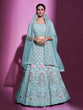 Load image into Gallery viewer, Blue Georgette Embroidered Semi Stitched Lehenga With Unstitched Blouse Clothsvilla