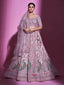 Purple Net Embroidered Semi Stitched Lehenga With Unstitched Blouse Clothsvilla