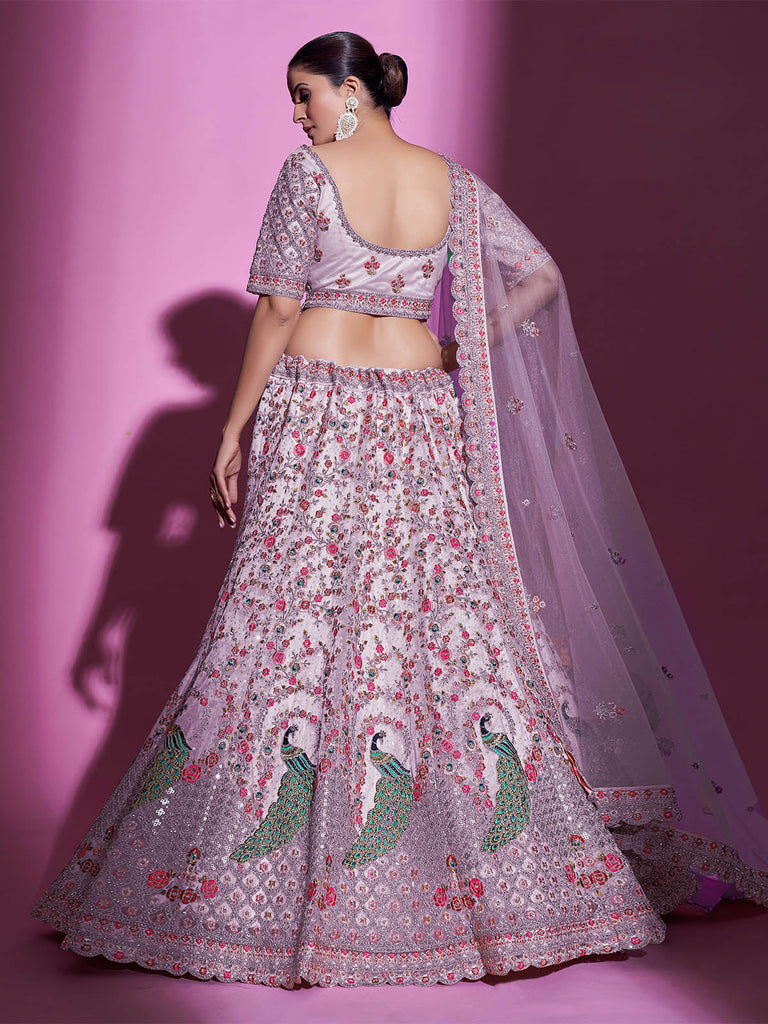 Purple Net Embroidered Semi Stitched Lehenga With Unstitched Blouse Clothsvilla