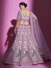 Load image into Gallery viewer, Purple Net Embroidered Semi Stitched Lehenga With Unstitched Blouse Clothsvilla