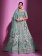 Load image into Gallery viewer, Sea Green Net Embroidered Semi Stitched Lehenga With Unstitched Blouse Clothsvilla