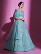 Load image into Gallery viewer, Blue Net Embroidered Semi Stitched Lehenga With Unstitched Blouse Clothsvilla