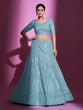 Load image into Gallery viewer, Blue Net Embroidered Semi Stitched Lehenga With Unstitched Blouse Clothsvilla