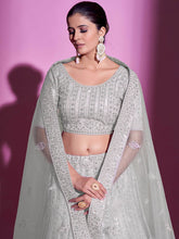 Load image into Gallery viewer, White Net Embroidered Semi Stitched Lehenga With Unstitched Blouse Clothsvilla