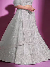 Load image into Gallery viewer, White Net Embroidered Semi Stitched Lehenga With Unstitched Blouse Clothsvilla