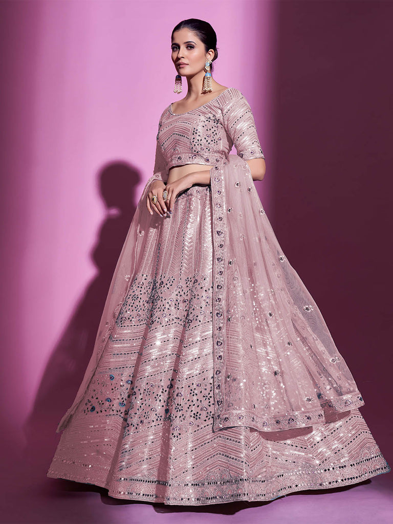 Peach Silk Blend Embroidered Semi Stitched Lehenga With Unstitched Blouse Clothsvilla