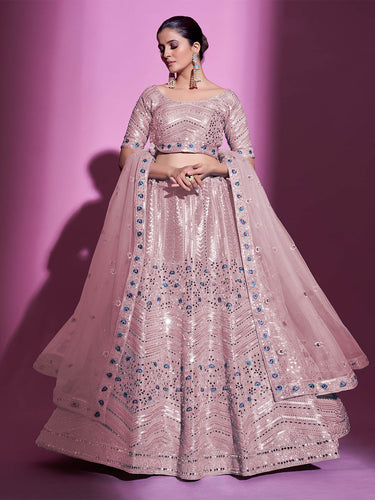 Peach Silk Blend Embroidered Semi Stitched Lehenga With Unstitched Blouse Clothsvilla