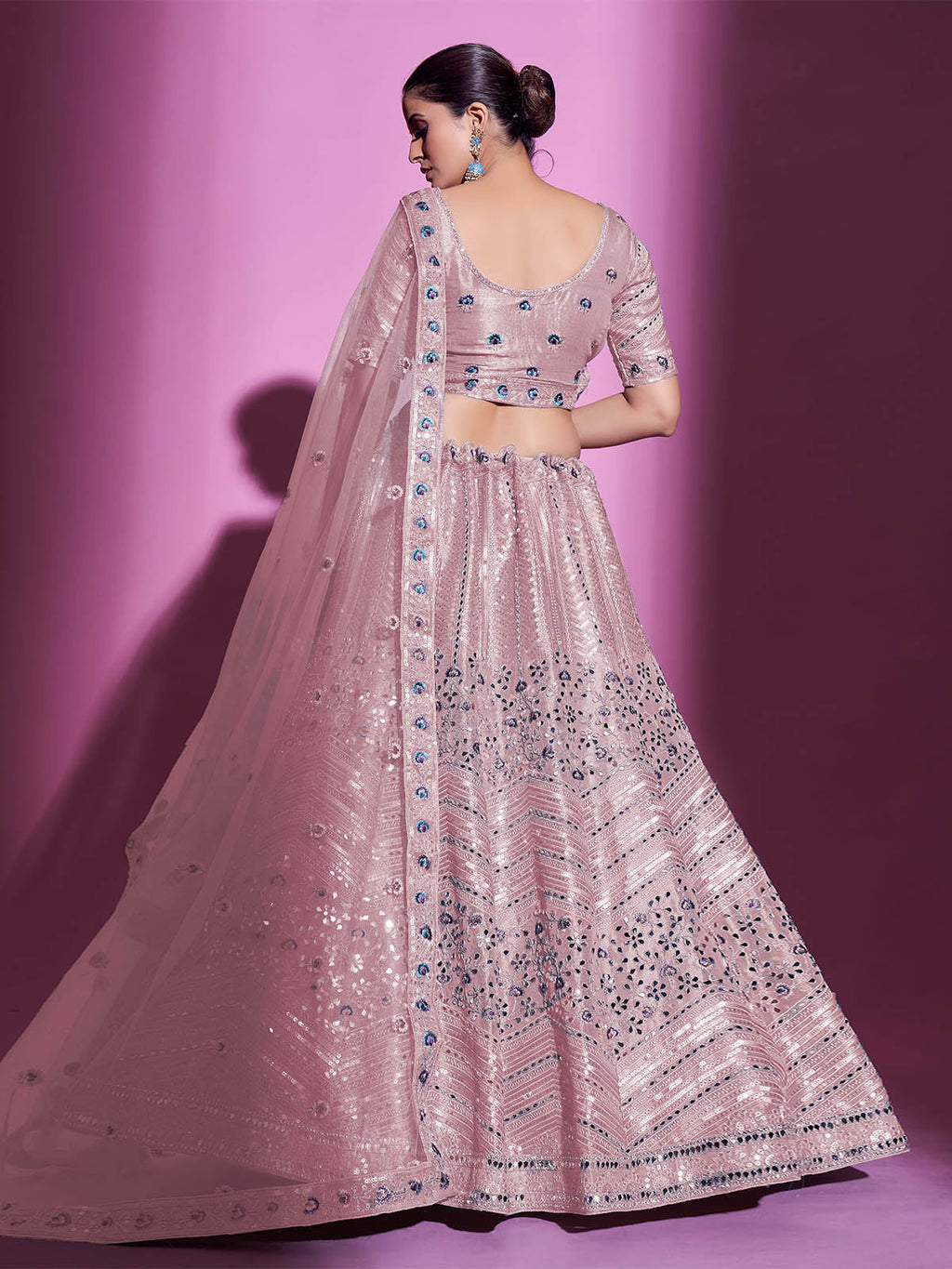 Peach Silk Blend Embroidered Semi Stitched Lehenga With Unstitched Blouse Clothsvilla
