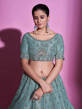 Load image into Gallery viewer, Sea Green Silk Blend Embroidered Semi Stitched Lehenga With Unstitched Blouse Clothsvilla