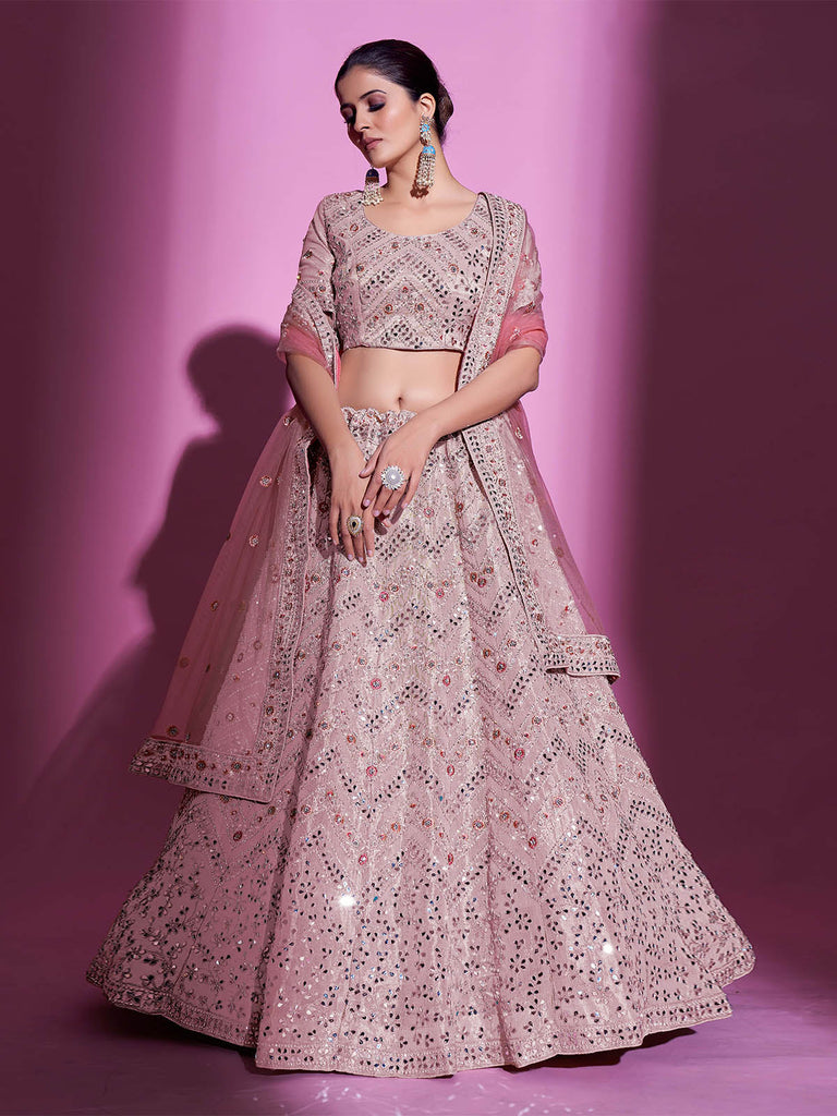 Peach Silk Blend Embroidered Semi Stitched Lehenga With Unstitched Blouse Clothsvilla