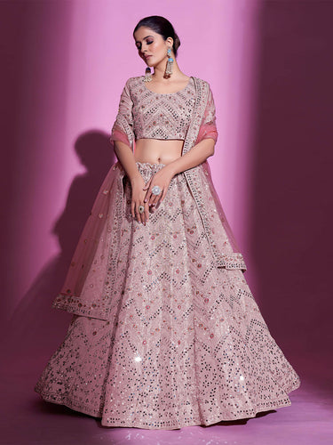 Peach Silk Blend Embroidered Semi Stitched Lehenga With Unstitched Blouse Clothsvilla