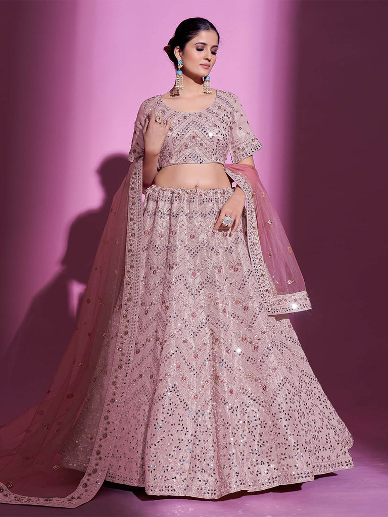 Peach Silk Blend Embroidered Semi Stitched Lehenga With Unstitched Blouse Clothsvilla