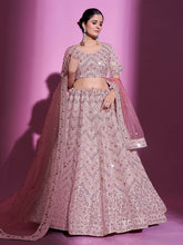 Load image into Gallery viewer, Peach Silk Blend Embroidered Semi Stitched Lehenga With Unstitched Blouse Clothsvilla