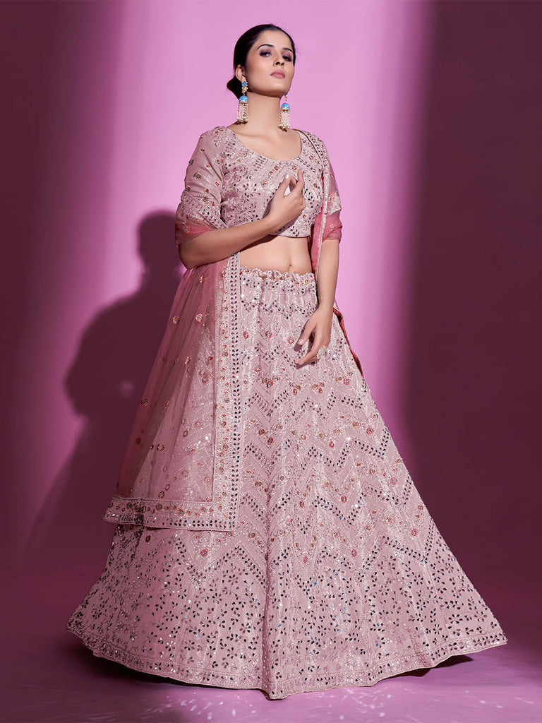 Peach Silk Blend Embroidered Semi Stitched Lehenga With Unstitched Blouse Clothsvilla