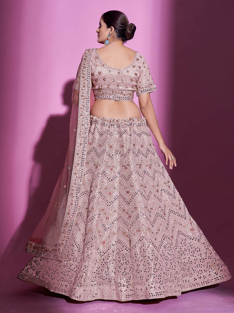 Peach Silk Blend Embroidered Semi Stitched Lehenga With Unstitched Blouse Clothsvilla