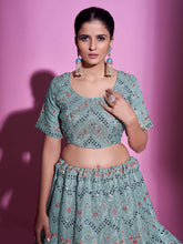 Load image into Gallery viewer, Blue Silk Blend Embroidered Semi Stitched Lehenga With Unstitched Blouse Clothsvilla