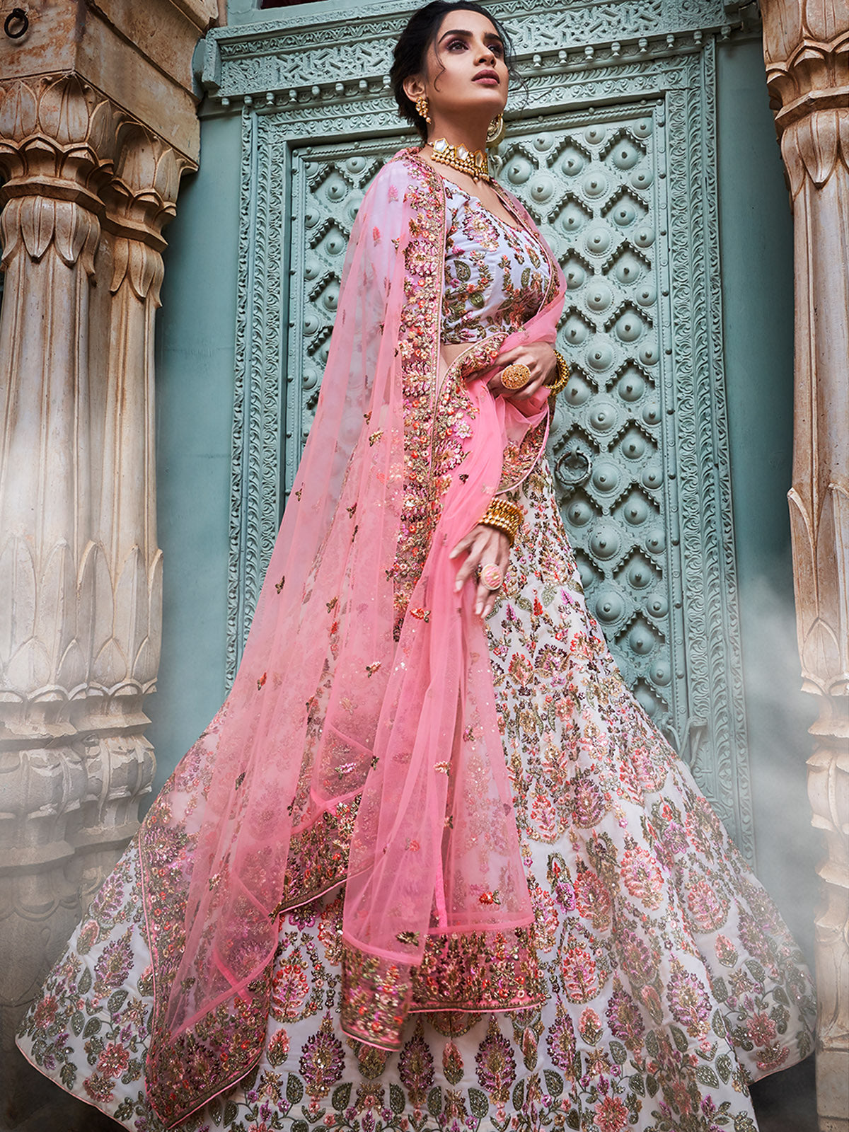 Multicolor Georgette Semi Stitched Lehenga With Unstitched Blouse Clothsvilla Main image