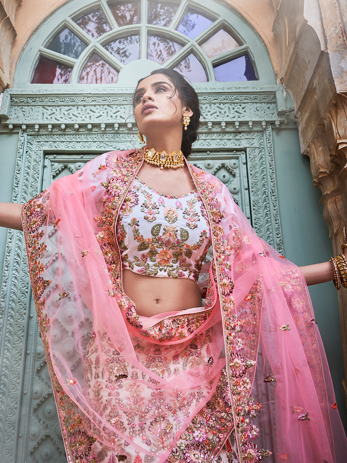 Multicolor Georgette Semi Stitched Lehenga With Unstitched Blouse Clothsvilla