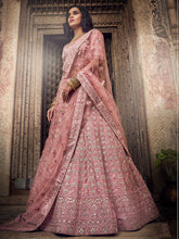 Load image into Gallery viewer, Pink Satin Semi Stitched Lehenga With Unstitched Blouse Clothsvilla