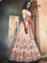 Load image into Gallery viewer, Apricot Embroidered  Organza Semi Stitched Lehenga With Unstitched Blouse Clothsvilla