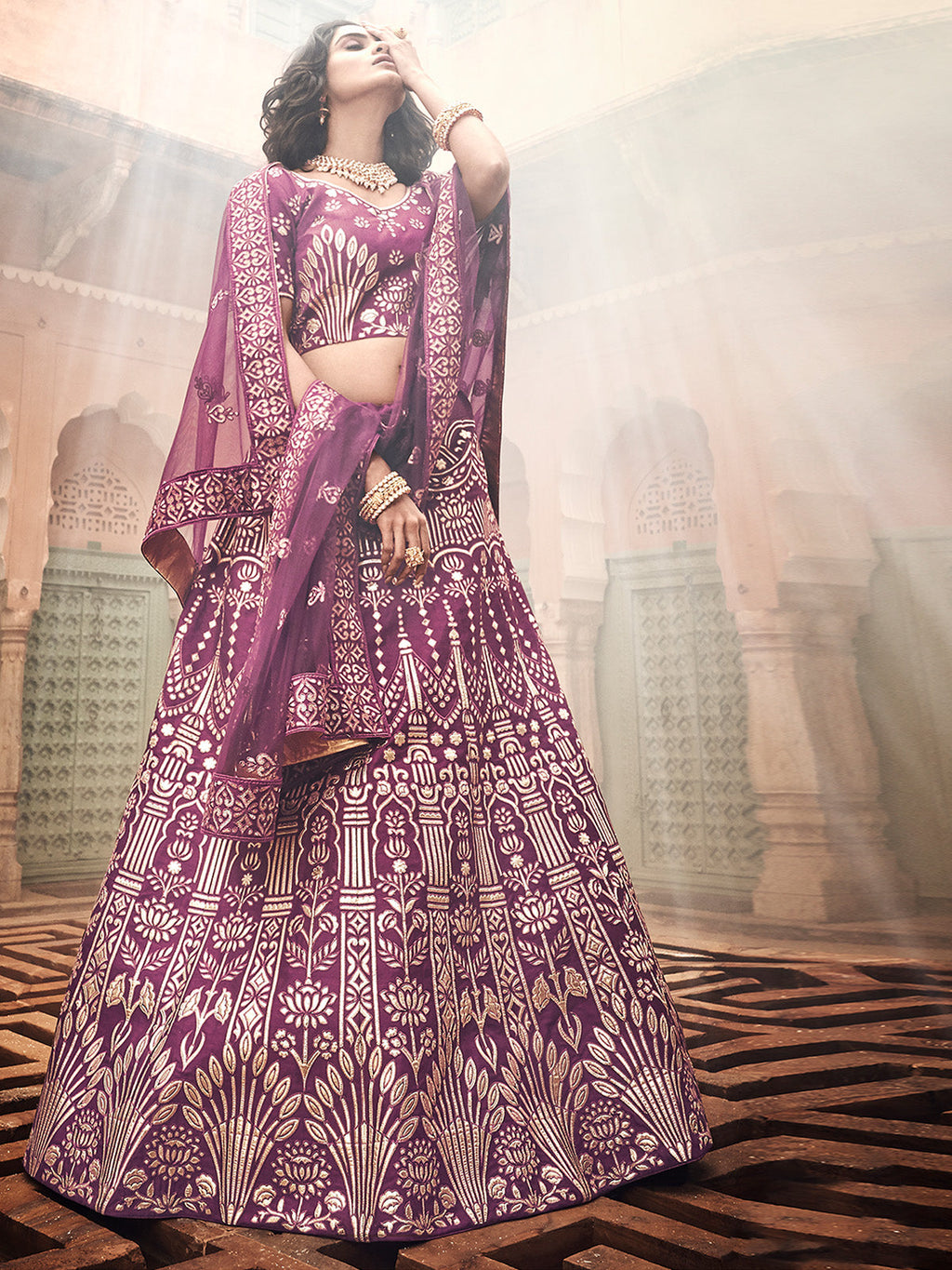Purple Embroidered Art Silk Semi Stitched Lehenga With Unstitched Blouse Clothsvilla