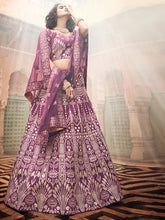 Load image into Gallery viewer, Purple Embroidered Art Silk Semi Stitched Lehenga With Unstitched Blouse Clothsvilla