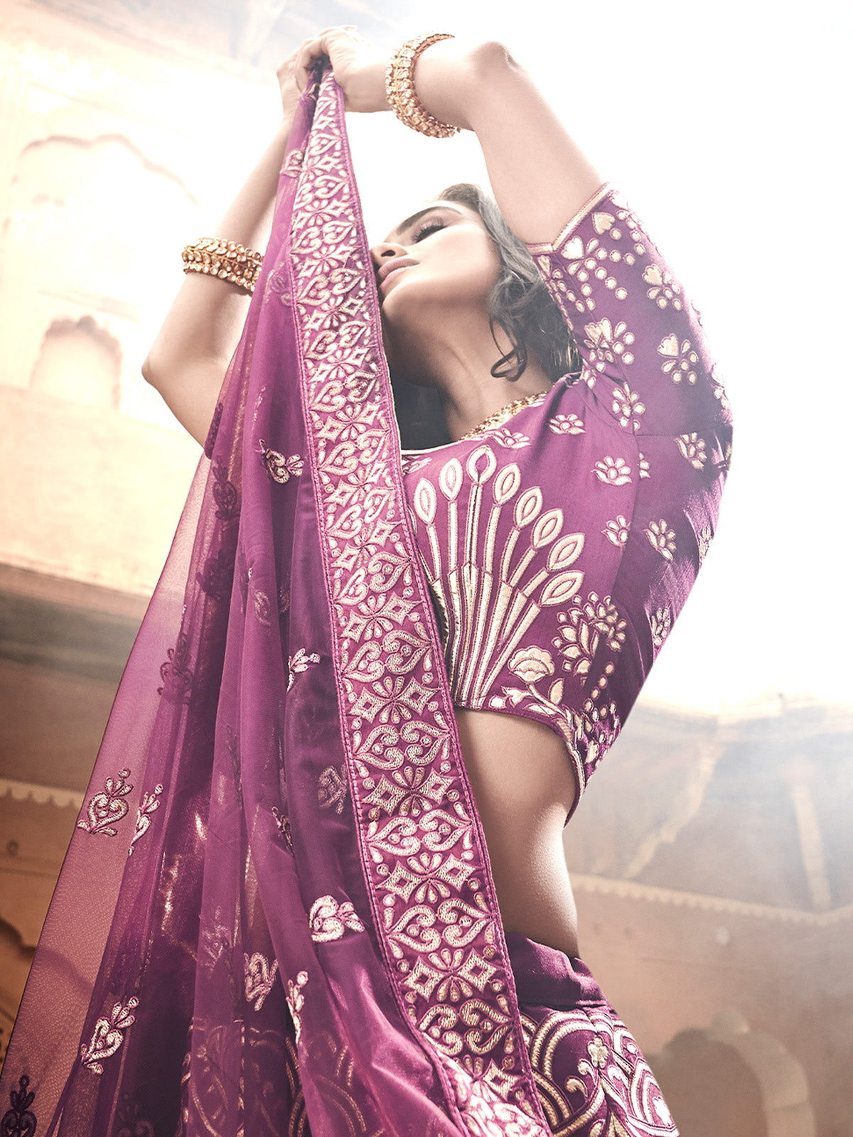 Purple Embroidered Art Silk Semi Stitched Lehenga With Unstitched Blouse Clothsvilla
