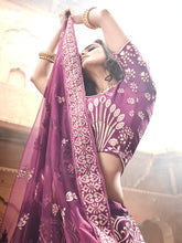 Load image into Gallery viewer, Purple Embroidered Art Silk Semi Stitched Lehenga With Unstitched Blouse Clothsvilla