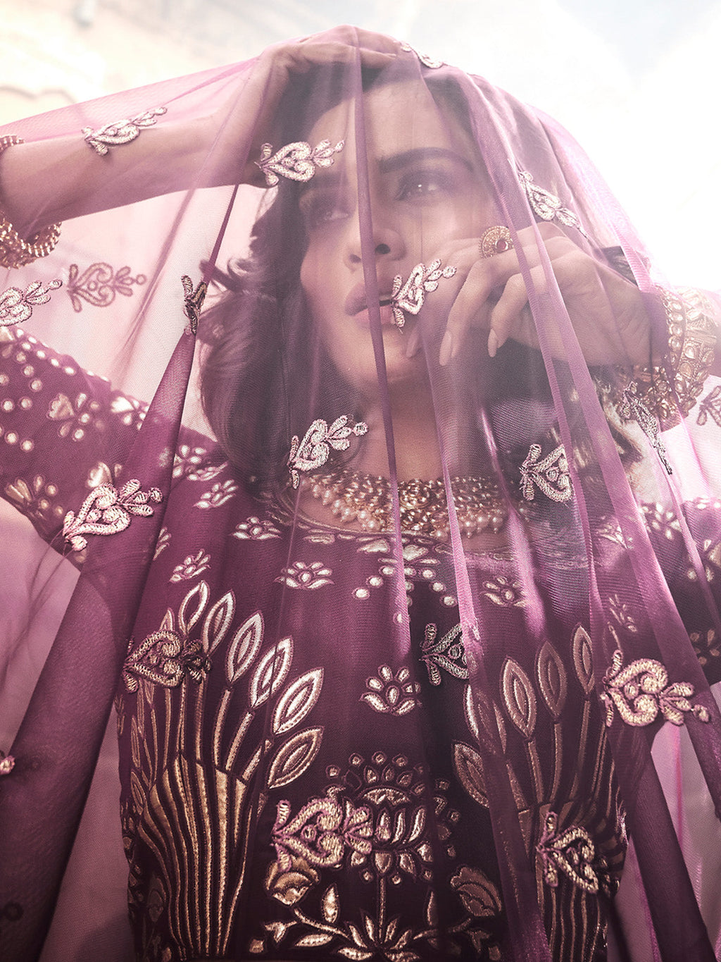 Purple Embroidered Art Silk Semi Stitched Lehenga With Unstitched Blouse Clothsvilla