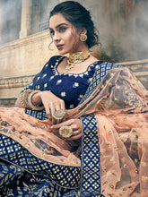 Load image into Gallery viewer, Dark Blue Art Silk Semi Stitched Lehenga With Unstitched Blouse Clothsvilla