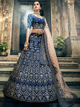 Load image into Gallery viewer, Dark Blue Art Silk Semi Stitched Lehenga With Unstitched Blouse Clothsvilla