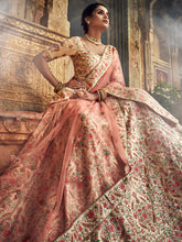 Load image into Gallery viewer, Peach Art Silk Semi Stitched Lehenga With Unstitched Blouse Clothsvilla