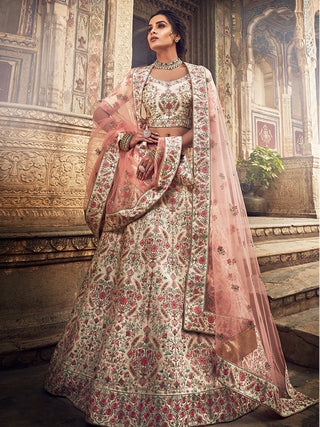 Peach Art Silk Semi Stitched Lehenga With Unstitched Blouse Clothsvilla