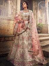 Load image into Gallery viewer, Peach Art Silk Semi Stitched Lehenga With Unstitched Blouse Clothsvilla