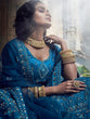Load image into Gallery viewer, Dark Blue Embroidered Art Silk Semi Stitched Lehenga With Unstitched Blouse Clothsvilla