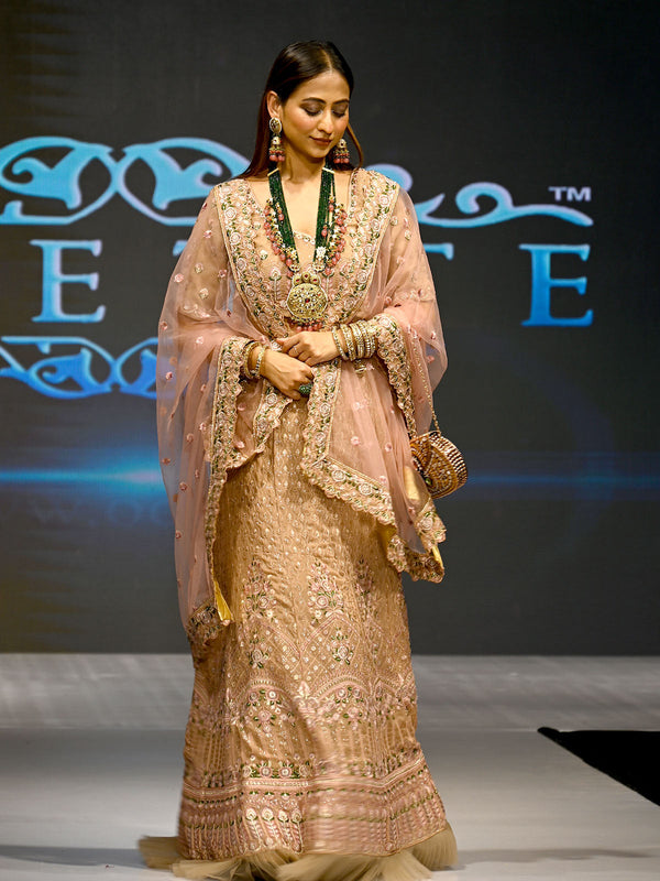 Peach Georgette Semi Stitched Lehenga With Unstitched Blouse Clothsvilla