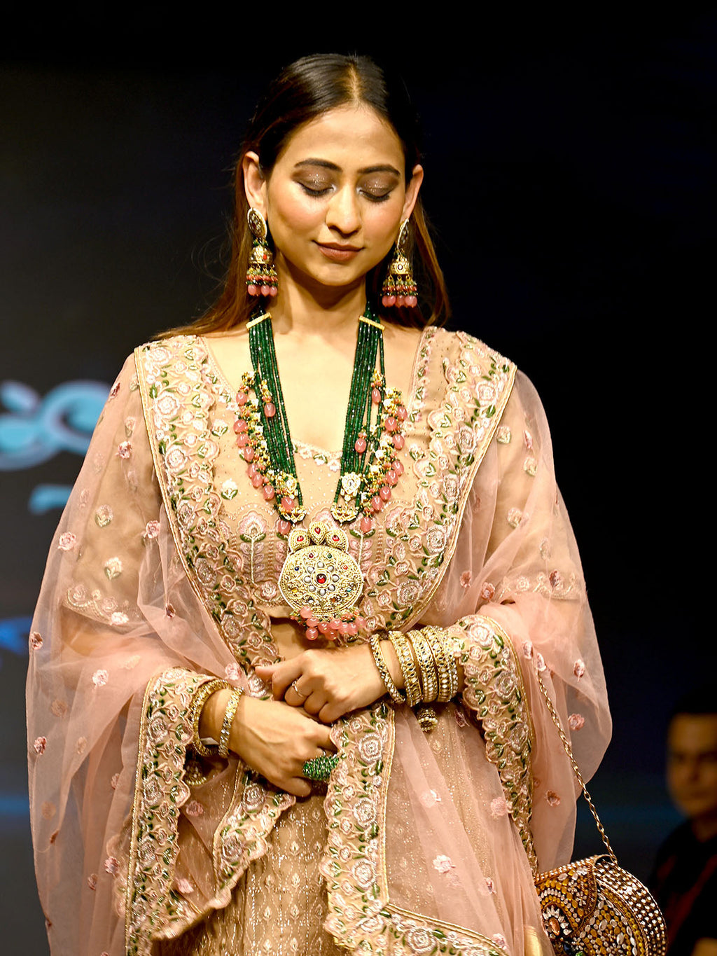 Peach Georgette Semi Stitched Lehenga With Unstitched Blouse Clothsvilla
