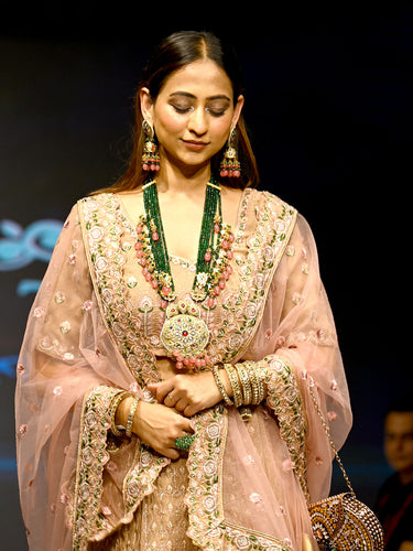 Peach Georgette Semi Stitched Lehenga With Unstitched Blouse Clothsvilla