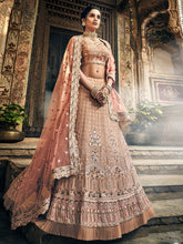 Load image into Gallery viewer, Peach Georgette Semi Stitched Lehenga With Unstitched Blouse Clothsvilla