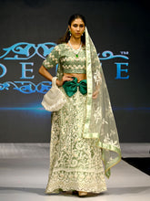 Load image into Gallery viewer, Sea Green Net Semi Stitched Lehenga With Unstitched Blouse Clothsvilla