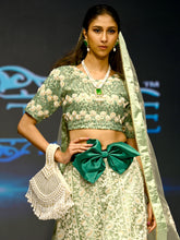 Load image into Gallery viewer, Sea Green Net Semi Stitched Lehenga With Unstitched Blouse Clothsvilla