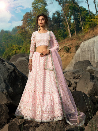 Designer Pink Semi Stitched Lehenga With  Unstitched Blouse Clothsvilla