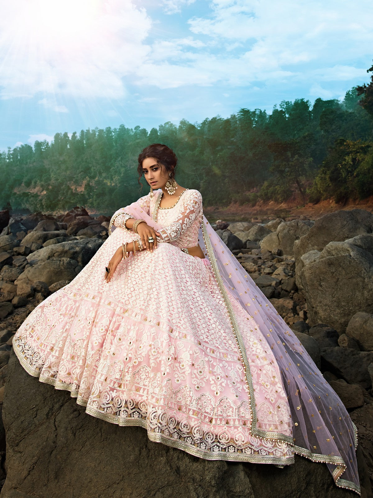 Designer Pink Semi Stitched Lehenga With  Unstitched Blouse Clothsvilla