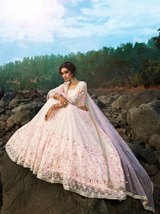 Designer Pink Semi Stitched Lehenga With  Unstitched Blouse Clothsvilla