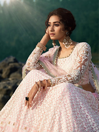 Designer Pink Semi Stitched Lehenga With  Unstitched Blouse Clothsvilla