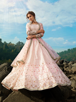 Designer Pink Semi Stitched Lehenga With  Unstitched Blouse Clothsvilla