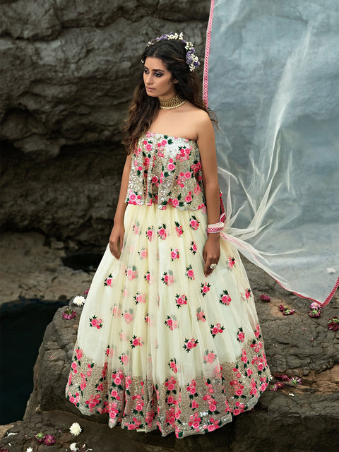 Designer White Semi Stitched Lehenga With  Unstitched Blouse Clothsvilla Main image