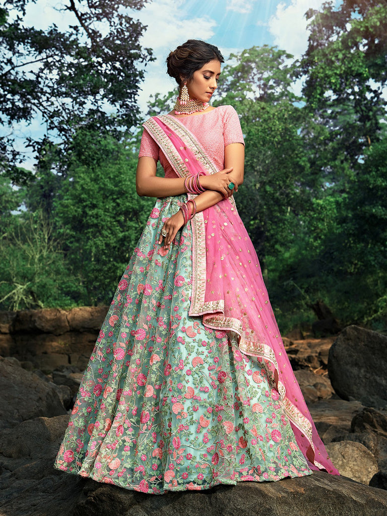 Sea Green Stunning Semi Stitched Lehenga With  Unstitched Blouse Clothsvilla