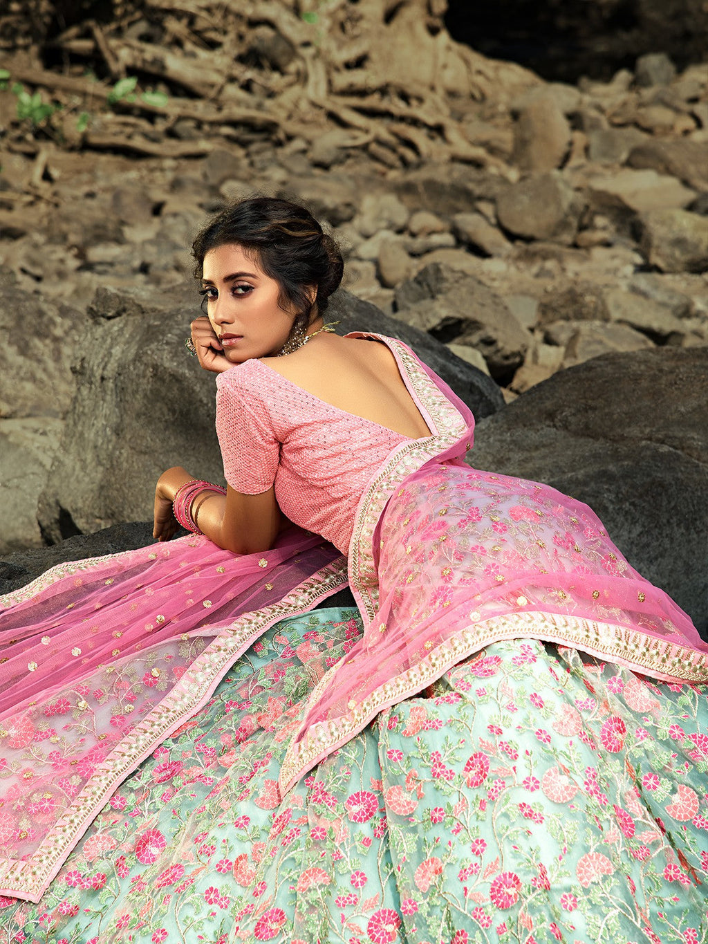 Sea Green Stunning Semi Stitched Lehenga With  Unstitched Blouse Clothsvilla